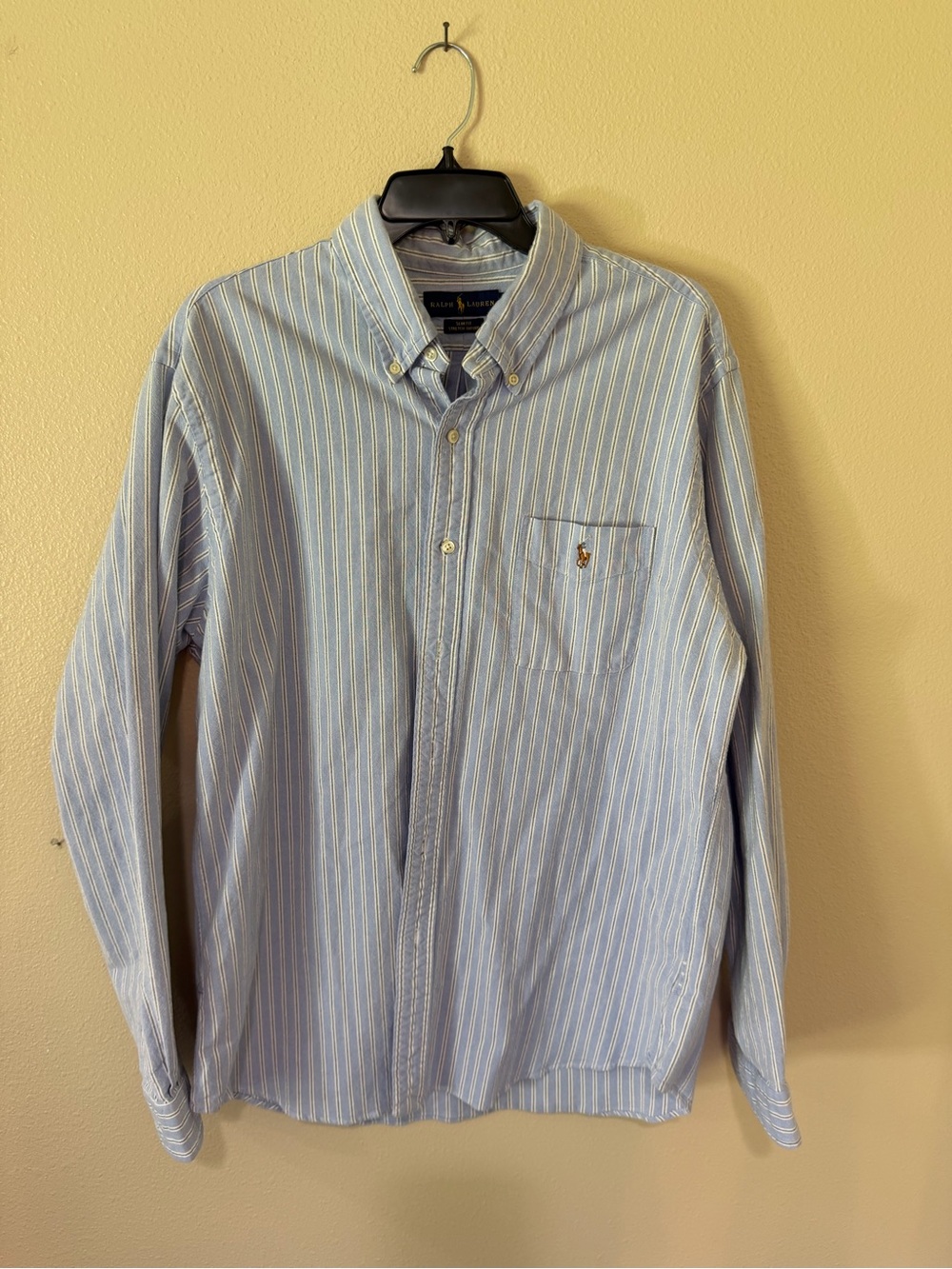 Ralph Lauren Men's XXL Blue White Striped Button Down Oxford Shirt Preppy Office